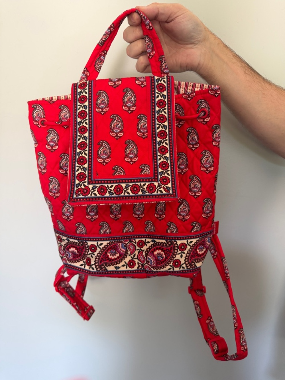 Vera Bradley Red Paisley Fabric Backpack Tote